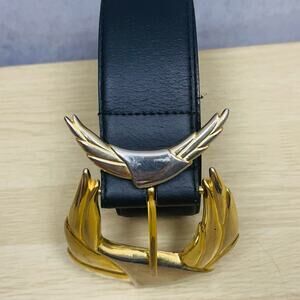 Vintage Tolèdano Women Geniune Leather Belt Black Gold Western Buckle Size L